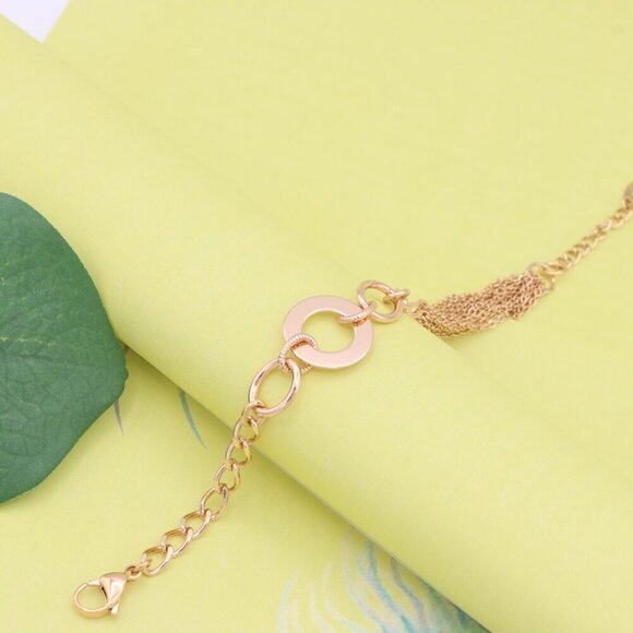 "Trendy Rose Gold Link Bracelet with Open Circle Accent, XPBL1152 - Picture 3 of 12